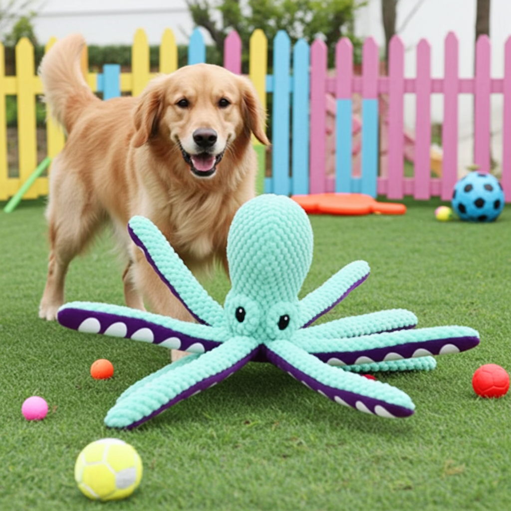 Haustier-Plüsch-Oktopus-Spielzeug, interaktiver Sound, Hundespielzeug